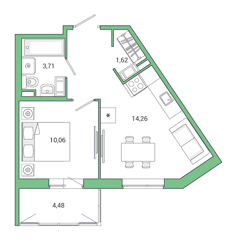1-комнатная квартира 39.34 м², 7/7 эт., ЖК «Jaanila Drive»